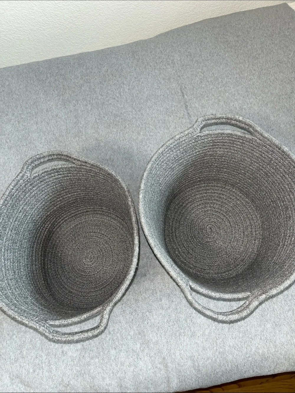 Round Yarn Basket Bundle Lot Gray Cottagecore Container Boho Bins